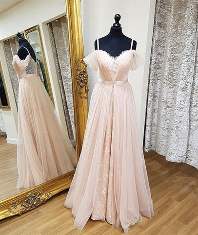 Pink Sweetheart See Through Long Prom Dress