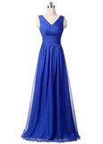 Royal Blue Elegant Chiffon & Sequin Lace V-Neck Neckline A-line Prom Dresses