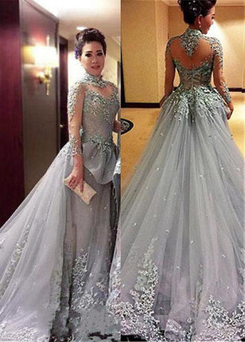 Fabulous Tulle High Collar Ball Gown Evening Dresses