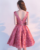 Floral Sashes Cap Sleeves Crystal Knee-Length Homecoming Dress