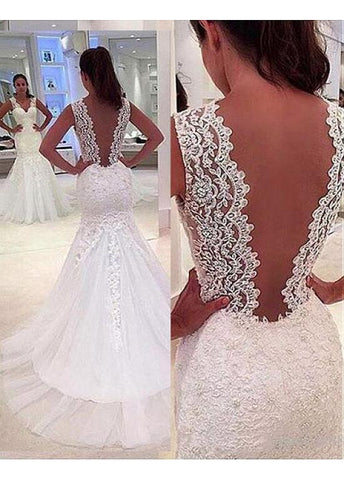 Lace V-neck Mermaid Wedding Dress 