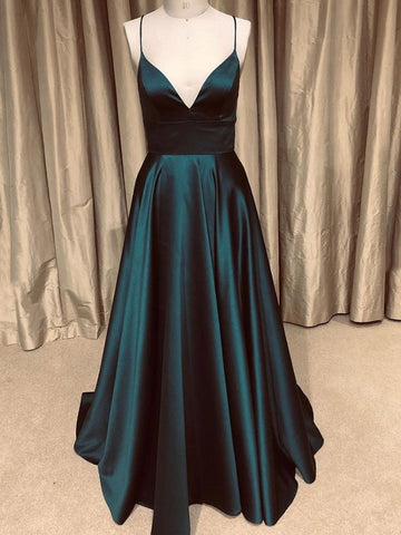 Simple Royal Blue Satin Long V Neck Prom Dress Evening Dress-Pgmdress US6 / Dark Green Simple Royal Blue Satin Long V Neck Prom Dress Evening Dress-Pgmdress US6 / Dark Green