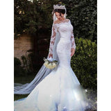 Trumpet/Mermaid Tulle Lace Off-the-Shoulder Long Sleeves Wedding Dress