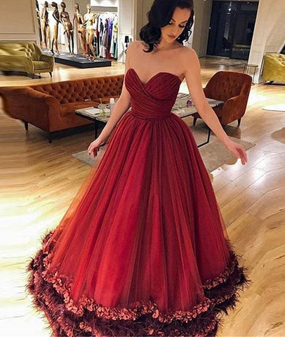  Sweetheart Burgundy Ball Gown Prom Dress