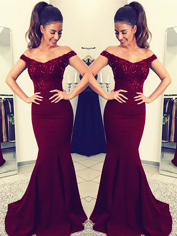 Mermaid Off-the-Shoulder Lace Satin Prom Dress