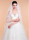 Beautiful Tulle Wedding Veil With Lace Appliques & Pearls