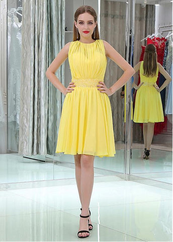  Chiffon Jewel Neckline Short Length A-line Homecoming Dresses With Beadings