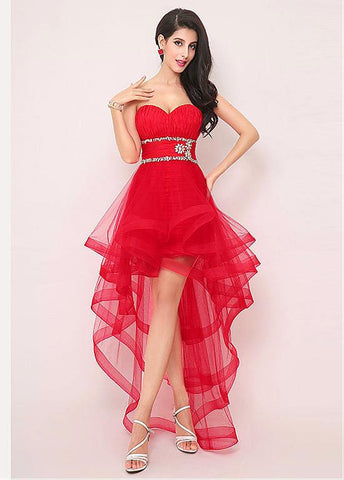 Red Exquisite Silk-like Tulle Sweetheart Neckline Hi-lo A-line Prom Dresses