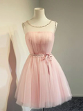 Princess Tulle Beading Scoop Pink Backless Short/Mini Homecoming Dress