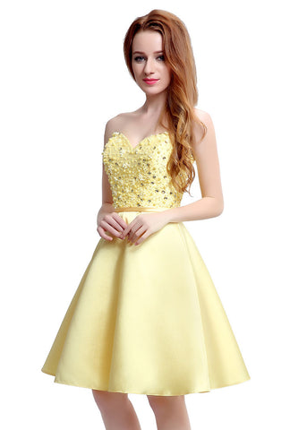 Yellow Homecoming Dress With Beadings