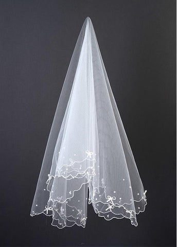 Beautiful White Net Yarn Imitation Pearl Wedding Veil