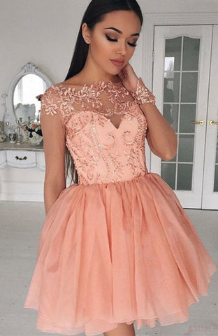 Pink Short Homecoming Dress With Lace