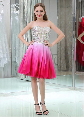 Chiffon Sweetheart Neckline Short Length A-line Cocktail Dresses With Beadings