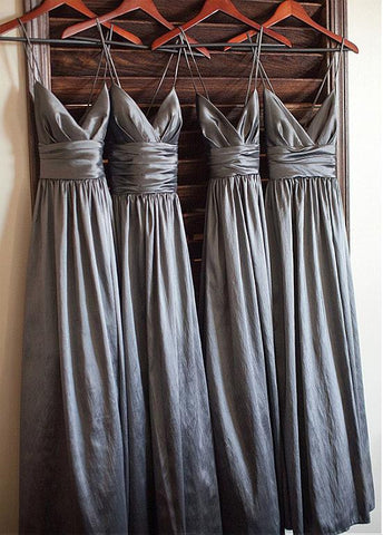 Elegant Taffeta Spaghetti Straps Neckline A-line Bridesmaid Dresses With Pleats