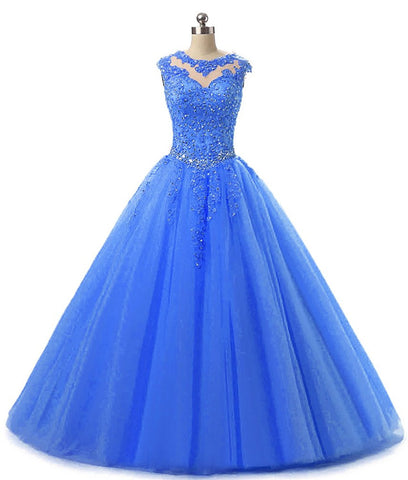 Lace Appliques Ball Gown Evening Prom Dress Beading Sequined Quinceanera Dresses Long