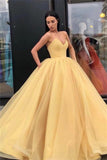 sweetheart Floor-Length Ball Gown Strapless Gold Prom Quinceanera Dress