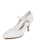 Sweet Satin Upper Closed Toe Stiletto Heels Wedding/ Bridal Shoes With Lace