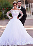 Off-the-shoulder Lace Long Sleeves Appliques A-line Wedding Dress