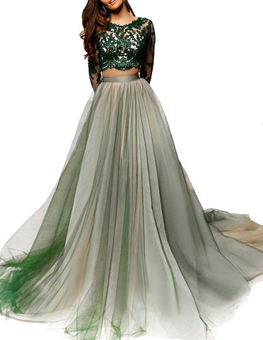 Two Piece Long Sleeves Evening Dress