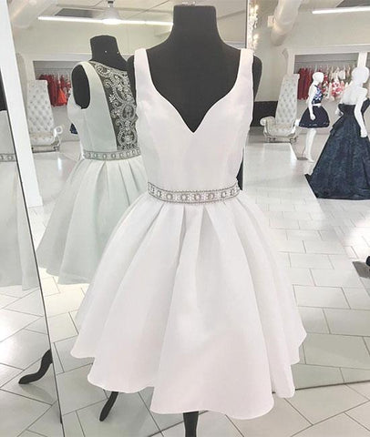 Pretty White V Neck Beads Short Prom Homecoming Dress Cheap 2018 Sassymyprom Pretty White V Neck Beads Short Prom Homecoming Dress Cheap 2018 Sassymyprom