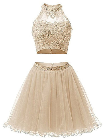 Two Piece Lace Bodice Short Homecoming Dresses 