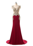 Red Charming Jersey Square Neckline Mermaid Evening Dresses With Rhinestones