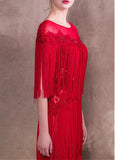 Lace Jewel Beadings Red Sheath/Column Evening Dress