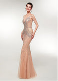 Jewel Sheer Long Beading Champagne Mermaid Evening Dress 