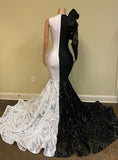 Black Sequin Trumpet Mermaid Long Sleeve Prom Dress