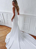 Mermaid Beading Satin Open Back White Wedding Dress