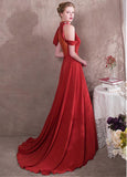 Satin High Collar Red Long Evening Dress With Beadings