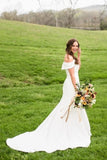 Off-the-shoulder Satin Fit & Flare Mermaid Bridal Wedding Dress