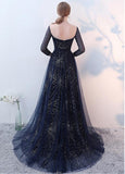 Sequin Lace Jewel Long Sleeves Beadings A-line Evening Dress