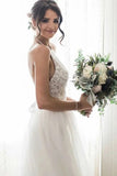 Appliques Simple Elegant A Line Tulle Halter Wedding Bridal Dress