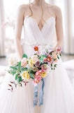 Belt Backless A Line Flower Beaded Tulle Wedding Dress