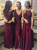 A-Line V-Neck Grape Chiffon Bridesmaid Dress
