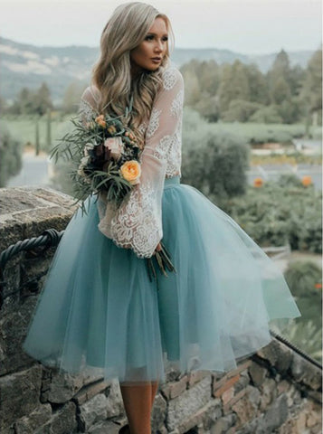 boho tea length wedding dress Dresses Two Piece Lisposa and a skirt adorned with matching lace trim 2023 Boho Short Two Piece