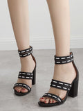Black Faux Leather Elastic Zipper Sandals
