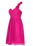 Short One-shoulder Fuchsia Bridesmaid Dress With Flowers