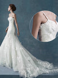 Court Trumpet/Mermaid Spaghetti Straps Tulle Lace Wedding Dress