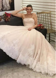 Beading Tulle Strapless Appliques A-line Wedding Dress
