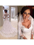 Lace Wedding Dress with 3/4 Length Sleeves