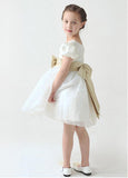 Lovely Satin & Organza Scoop Neckline Ball Gown Flower Girl Dresses With Beads