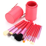 Makeup Brushes Set Cosmetic Red Cylinder Leather Case 12Pcs