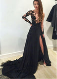 Black Long Sleeve Evening Dresses With Lace Appliques