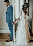 Lace Chiffon V-neck Long Sleeve Two-piece A-line Wedding Dress