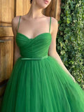 Green Tulle Tea Length Short Homecoming Dress