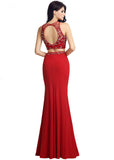 Stunning Lycra & Tulle Jewel Neckline Two-piece Sheath Prom Dresses With Beadings