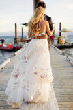 A-Line Two Piece Spaghetti Tulle Flower Wedding Dress