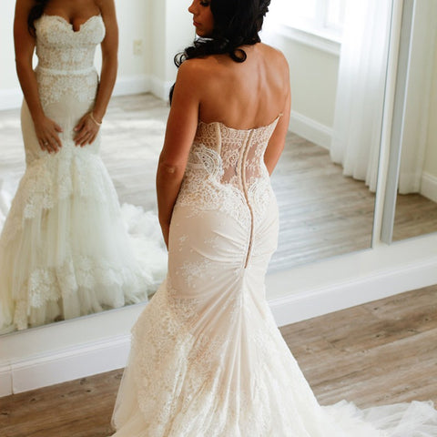 Elegant Mermaid Wedding Dress - Sweetheart Sleeveless Appliques Lace Tiered